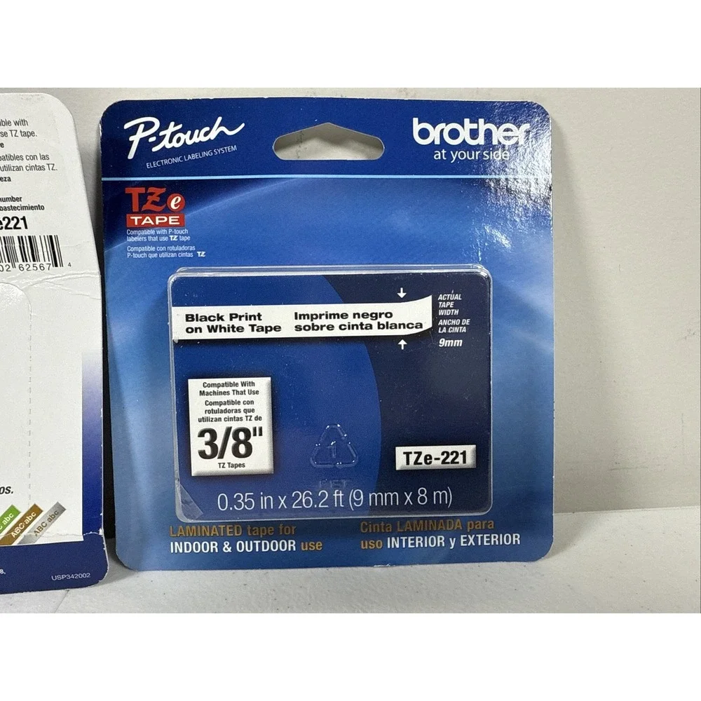 2 Pack Brother TZe-221‎ P-Touch Label Tape 3/8